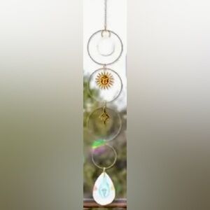 Hanging Gold Crystal Suncatcher Colorful Prism Pendant 16in